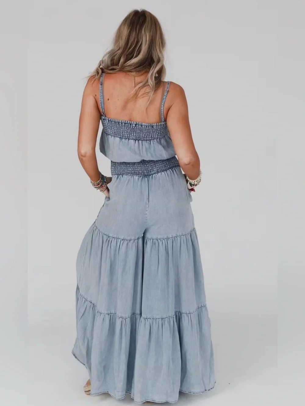 Oli & Hali Light Blue Harlow Wide Leg Chambray Jumpsuit - Picture 2 of 12